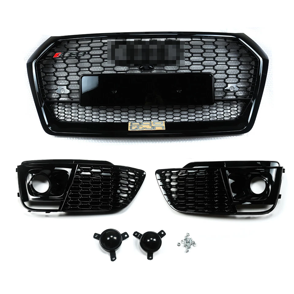 Parrilla delantera de malla de nido de abeja + rejillas antiniebla para Audi Q5 SQ5 2018 2019 RSQ5 Foto 2 de 4