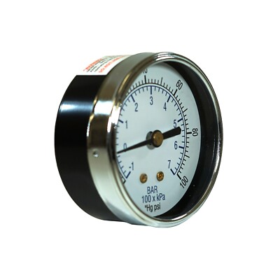Dry Center Back Mount Vacuum Gauge with 2.5'' Dial, (-30-100 PSI), 1/4'' Male NPT