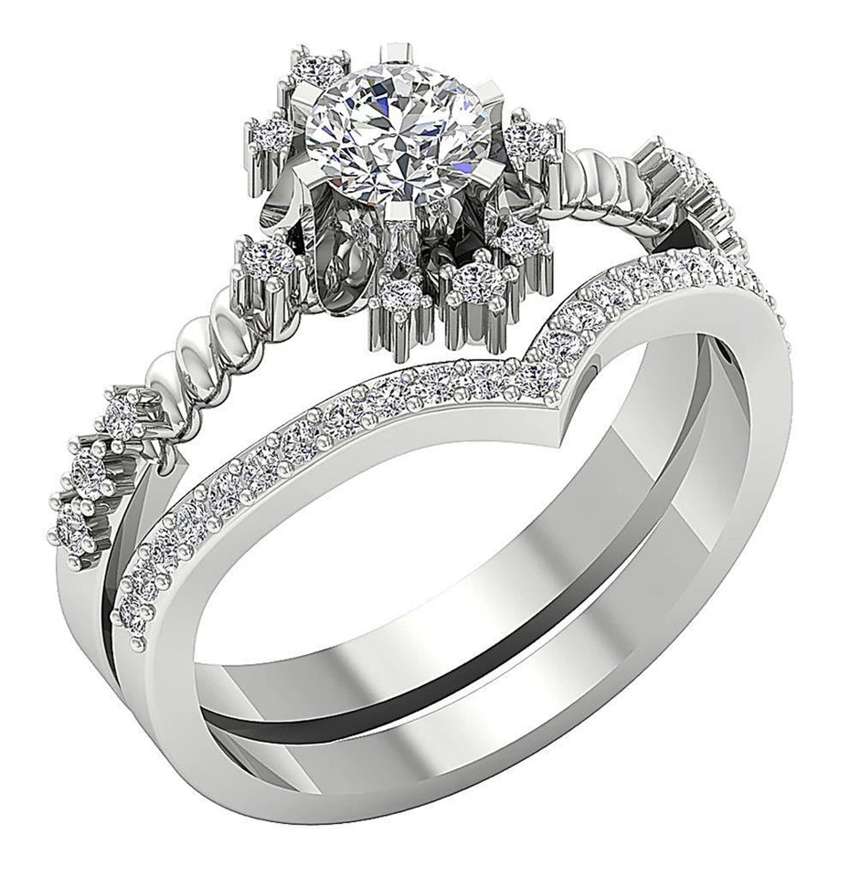 Bridal Engagement Ring Set VS F 1.00 Ct Lab Grown Round Diamond 10K Yellow Gold - Image 2 of 4