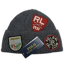 Polo Ralph Lauren GRAY POLO RL 1931 SKI CLUB Logo Cuffed Beanie Hat ⛰️🏔️