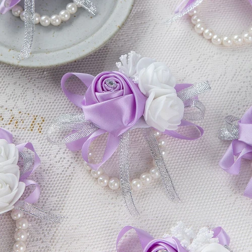 Bridesmaid Wrist Corsage Bracelet Pearl Hand Flowers Wedding Party Prom Decor UK - Picture 14 of 18