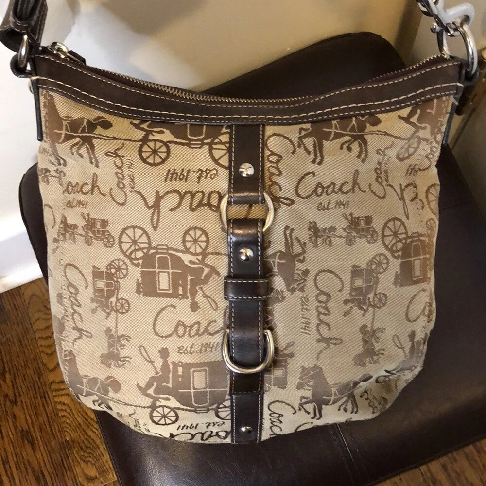COACH Vintage Sea Horse u0026 Carriage Brown Shoulder Bag Authentic | eBay