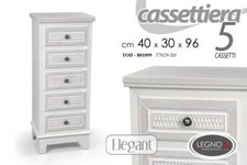 CASSETTIERA 5 CASSETTI SHABBY CHIC SETTIMINO DECAPE BIANCO ELEGANTE 96*40*30 cm