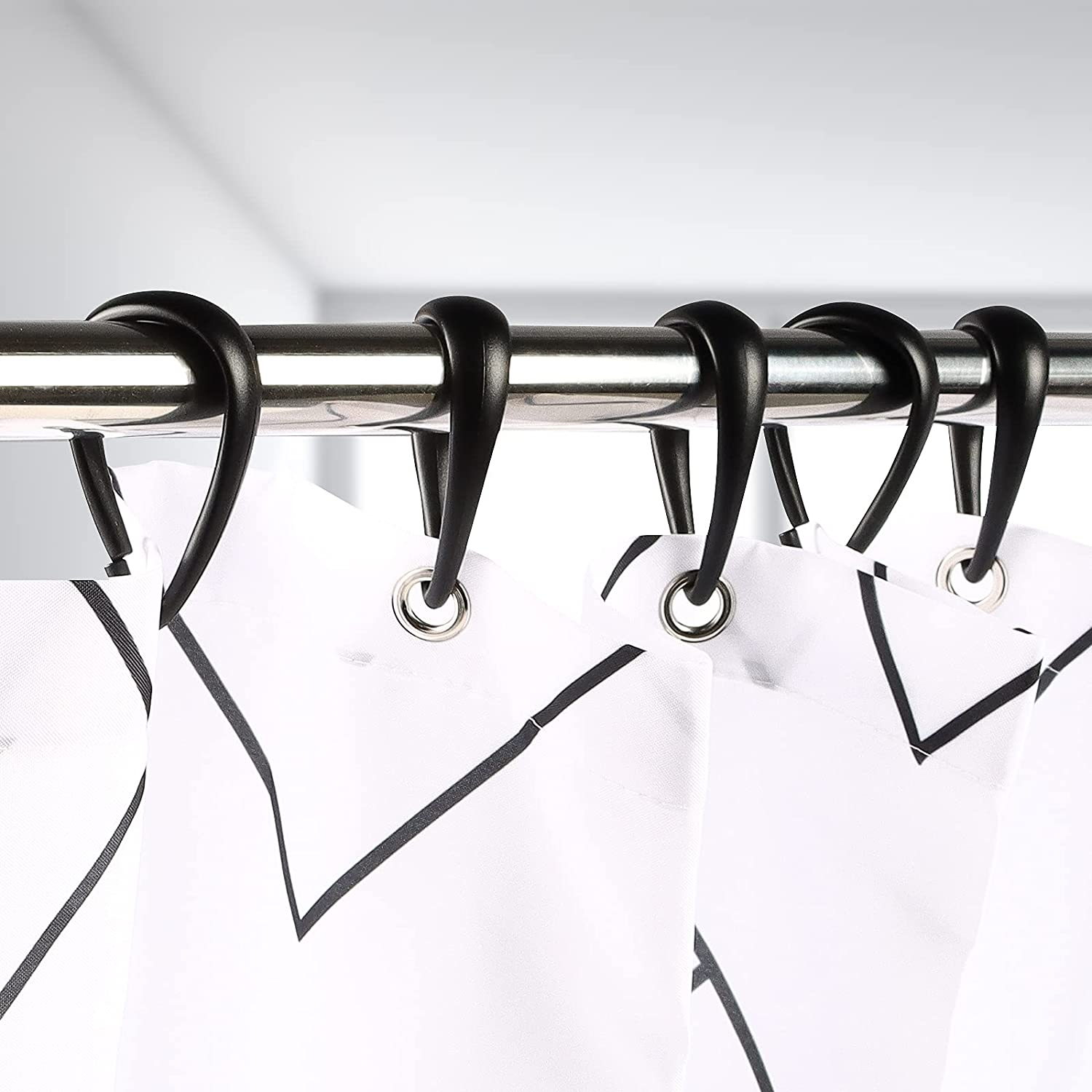 Shower Curtain Hooks Black Plastic Shower Curtain Rings, Drop Shaped