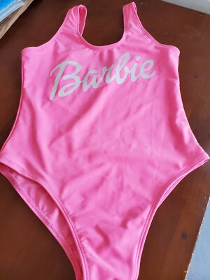 Kids Pink Barbie One Piece Swimsuit No Size Tag, See