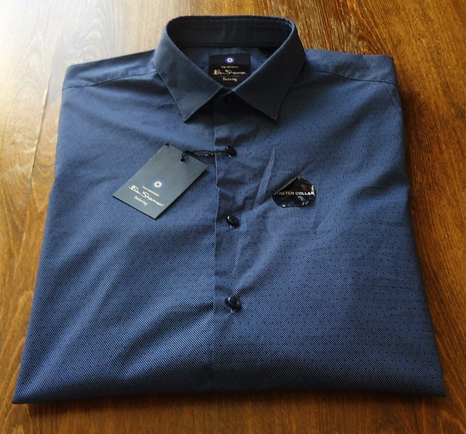 Ben Sherman talla M Slim Stretch Hombre Camisas Casuales Azul NUEVO - Imagen 4 de 4