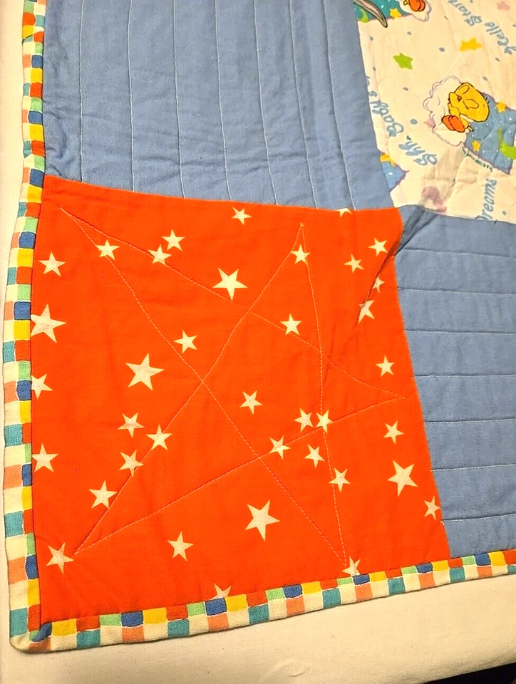 Manta Edredón Baby Looney Tunes Piolín Pájaro Bichos Conejito Tiro Azul 40"x33" Foto 3 de 4