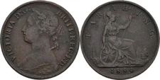 Großbritannien Farthing 1884 Victoria, 1837-1901  2,6g Original Münze #QA243