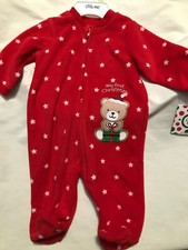 Little Me Baby Fleece Footed Pajamas Sleeper My First Christmas Red 3 Months New