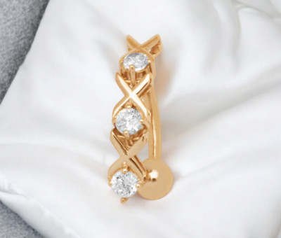 14k Gold 14 Gauge Simulated Diamond CZ Top Down XO Belly Button Ring - 3mm x