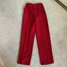 Vintage Red Trousers S High Rise Pleated Stretchy Seams Polyester Straight Leg