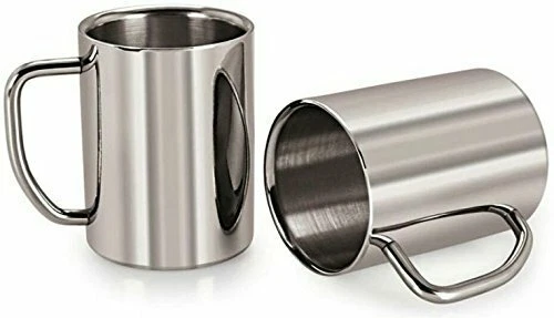 New Design Stainless Steel Tea and Coffee Cups Set of 2 300ml - Picture 1 of 3