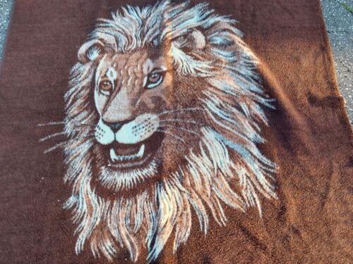 Vintage Lion Head Safari Plush Reversible Throw Blanket 60x80 Homemaker Germany - Picture 4 of 10