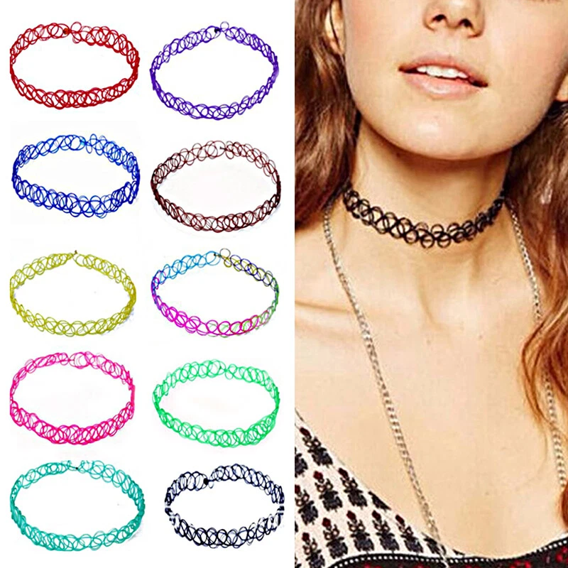 Womens Girls Choker Collar Necklace Colorful Stretch Elastic Fashion Jewelry