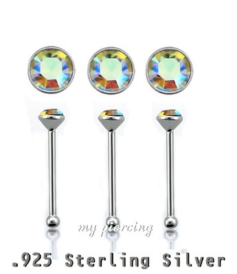 2pcs. 22g 1.5mm Round Prong Set C.Z..925 Sterling Silver Nose
