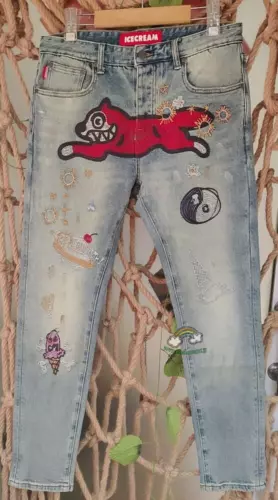 NWTBBC Icecream Embroidery Running Dog Men's Jeans Size 30-40 - Picture 5 of 13