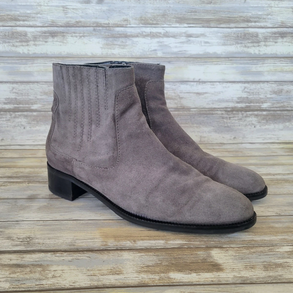 Aquatalia Oribella Gray Suede Side Zip Weatherproof Ankle Boots Women s Size 9.5