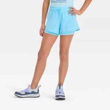 All In Motion Girls Size XS 4/5 2-in-1 Shorts Blue Mid Rise Drawstring
