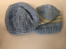 Two Newborn Blue Knitted Hats 