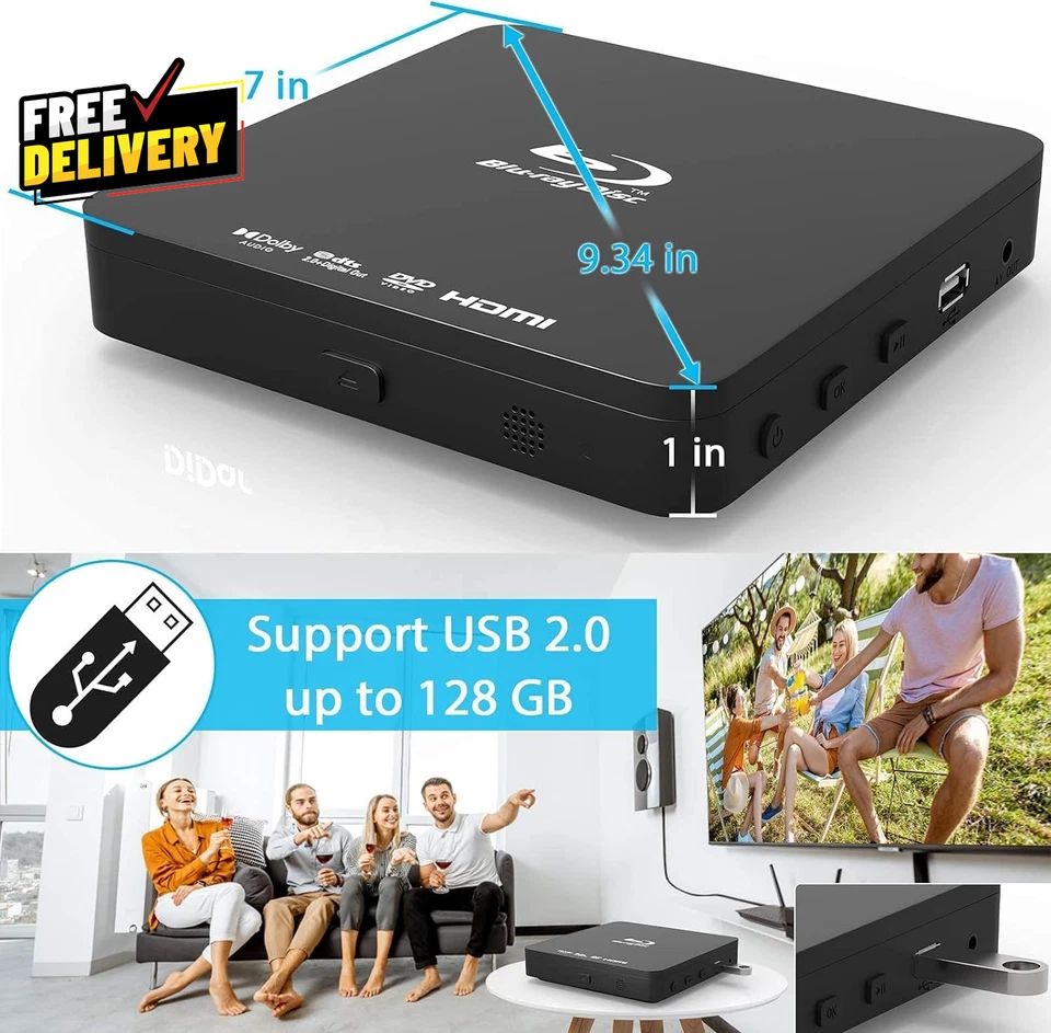 Super Mini Blu-Ray HD DVD for TV 1080P Blue-Ray Home Theater Portable with ..... - Image 4 of 4