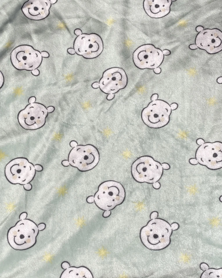 Disney Winnie the Pooh Baby Blanket Bear Head Yellow Star Mint Green Silver Trim - Image 3 of 4