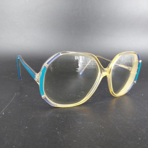 Vintage Rainbow Eye Glasses 80s Blue Yellow Oversized Butterfly Clear Retro M23