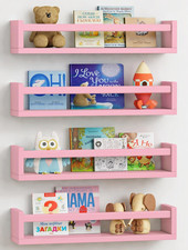 Pink Nursery Floating Shelves for Wall, Small Kids Wall Bookshelf for Baby Toddl