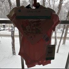 Disney Baby Minnie Mouse Pink Bodysuit Bib Set 0-3 Months Short Sleeve