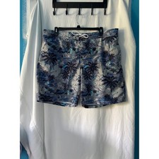 St John's Bay Men's Blue/Grey Palm Tree Patterned Swim Trunks Size XXL