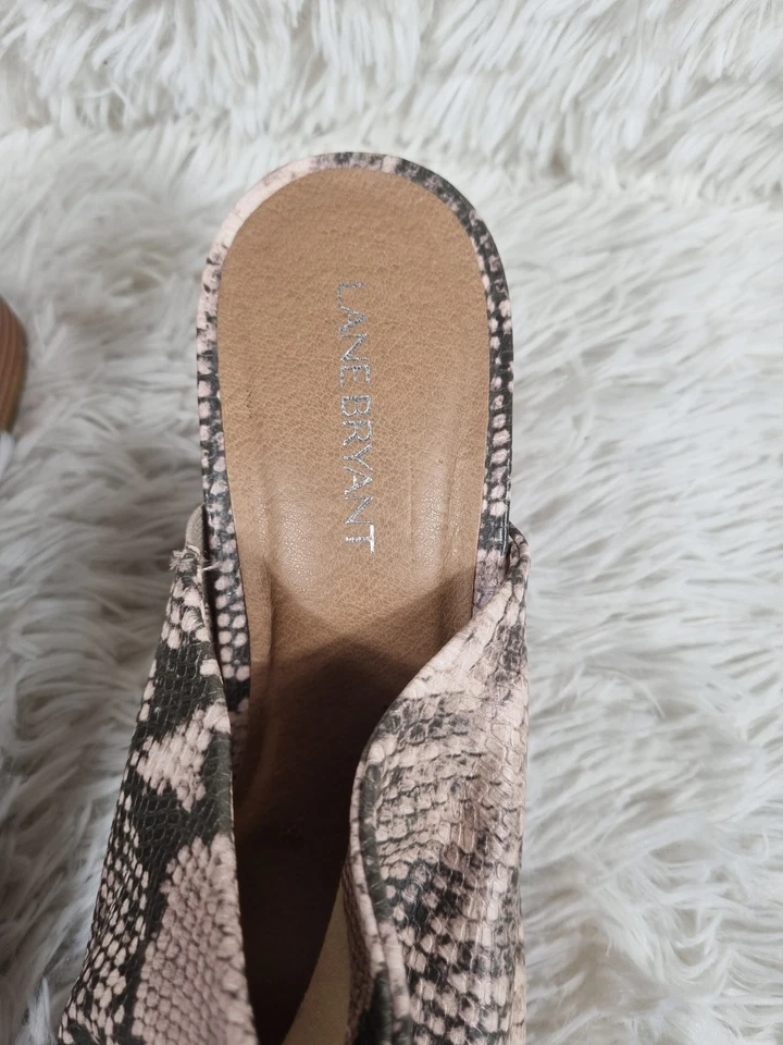 Lane Bryant Shoes Womens Size 10W Brown Snake Print Block Heel Sandals Slip On Foto 2 de 4