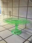 Vintage Green Uranium Glass Pedestal Cake Stand Depression Era 6.5” X 12.5”
