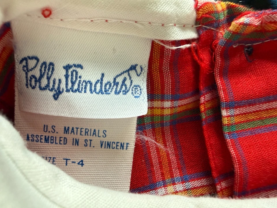 Vintage 1980's Polly Flinders Hand-Smocked White Collar Red Plaid Dress Size 4-T - Image 4 of 4
