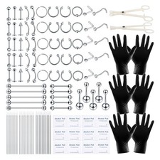 120PCS Body Piercing Kit Surgical Steel 14G 16G 20G BCR CBR Labret Lip Silver