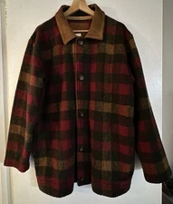 VTG County Clothing Co Jacket Mens Green Red Wool blend Elbow Patch Plaid USA