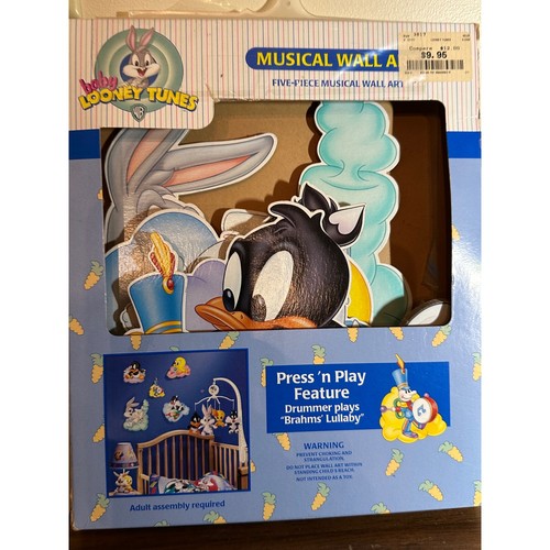 Vintage 1998 Baby Looney Tunes Musical Wall Art 5pc Nursery Decor Bugs Tweety