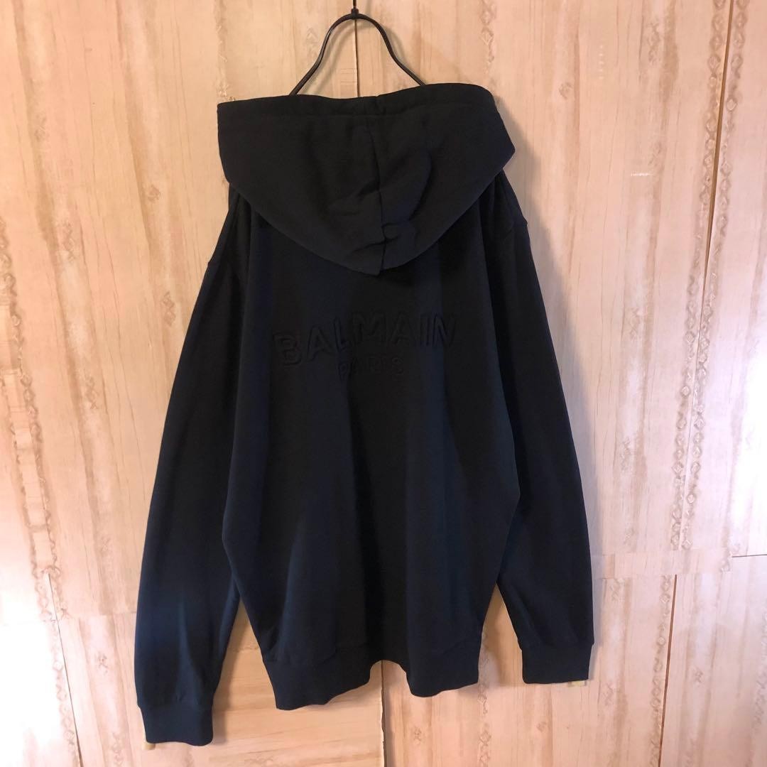 USED BALMAIN HOODIE WITH EMBOSSED LOGO ON THE BACK AND SIDE ZIPPER. GOOD image 3