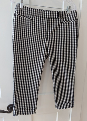 White House Black Market Slim Crop Gingham Black White Check Pants 6 R