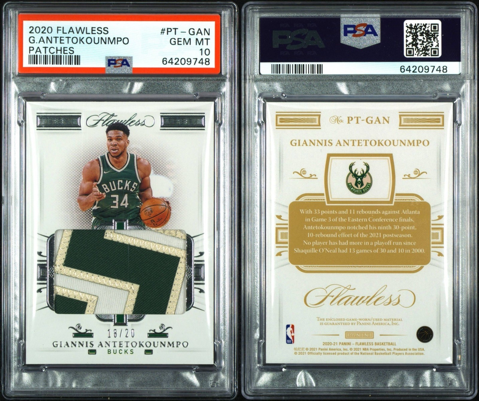 2020 Flawless Giannis Antetokounmpo Game-Worn Nameplate Patch /20 PSA 10 POP 2 view 9