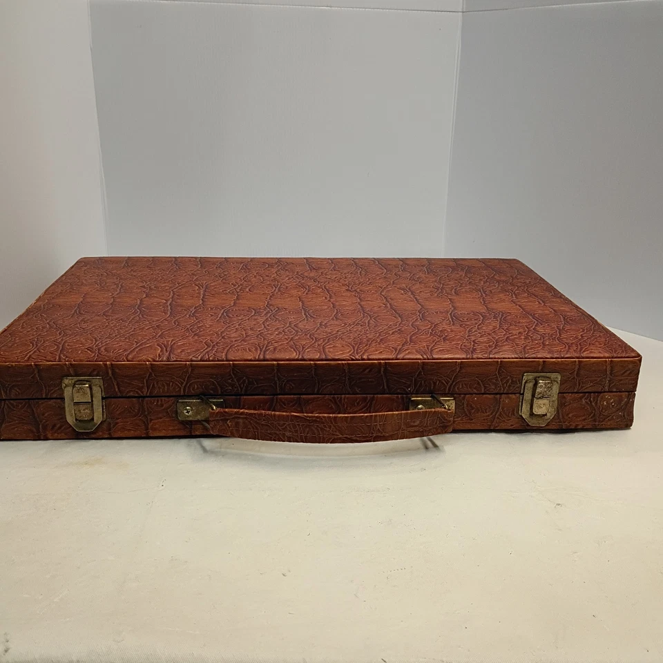Vintage Faux Crocodile Skin Backgammon Set in Large Travel Case - Image 3 of 4