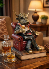 Gentleman Bull Figurine | Cow Statue with Cigar & Wine | Funny Home Decor 27cm