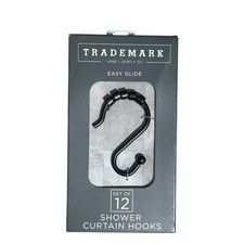 Trademark Easy Glide Shower Curtain Hooks Set Of 12 Black NIB