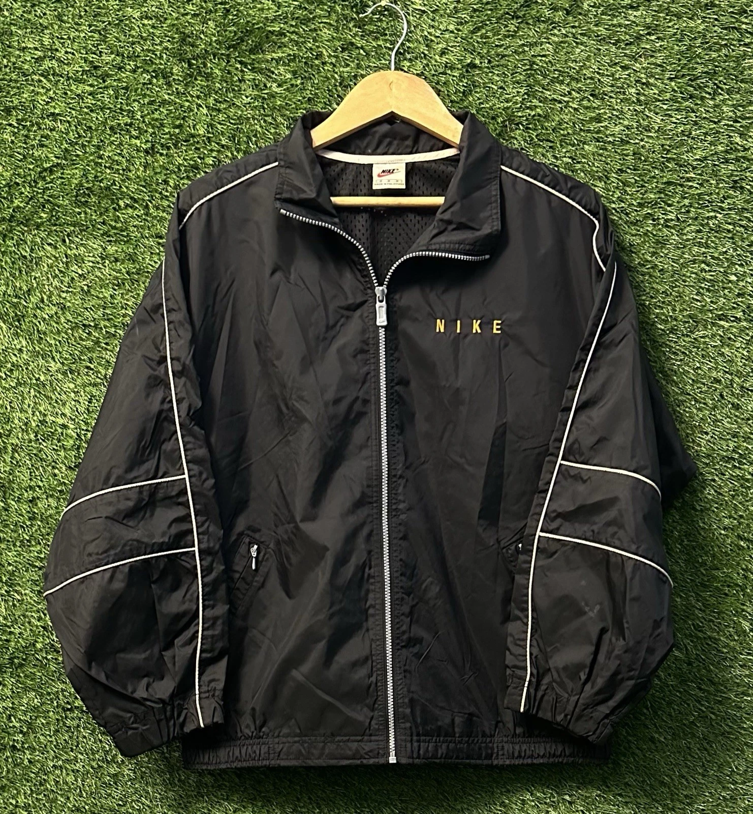 Vintage 90s Nike Black White Tag Zip Up Windbreaker Jacket Sz M Streetwear Y2K