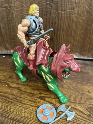 Vintage 80s MOTU Battle Armor He-Man Action Figure & Battle Cat Mexico