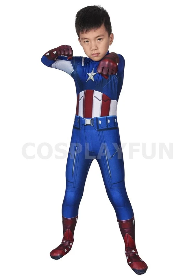 Captain America Cosplay  Kids Bodysuit Steve Rogers The Avengers Boys Costume - Image 2 of 4