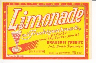 1 Etikett Trebitz Limonade DDR
