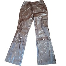 Fashion Nova NWT Brown Faux Leather Cargo Biker Pant Large