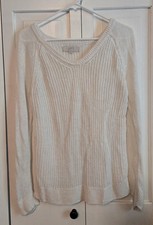 Loft Womens Size M Off-White Soft-V-Neck Long Sleeve Sweater 1R