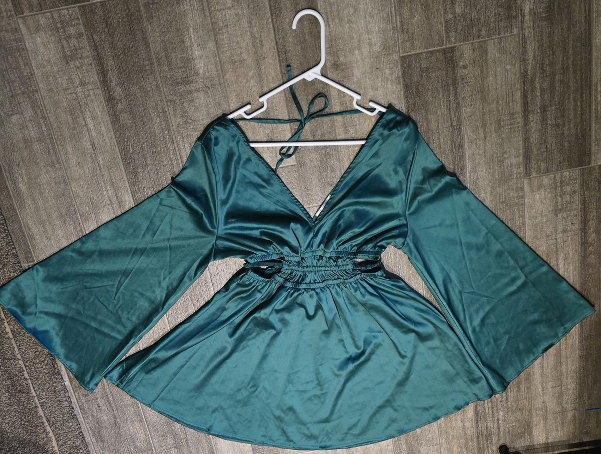 green emerald velvet dress 2027 One Shoulder Sequin Bodycon Flare Sleeve Mini Dress – Sassymyprom main image 0