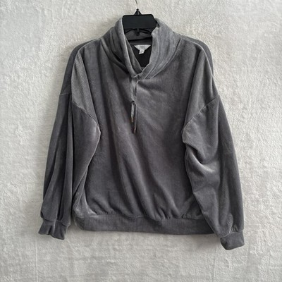 Time & Tru Womans Sweater Top Gray Solid Large Polyester Long Sleeve Pullover