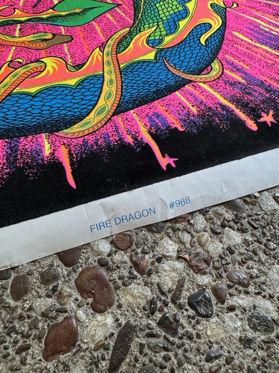 VINTAGE BLACKLIGHT POSTER FIRE DRAGON #988 1972 Funky Enterprises